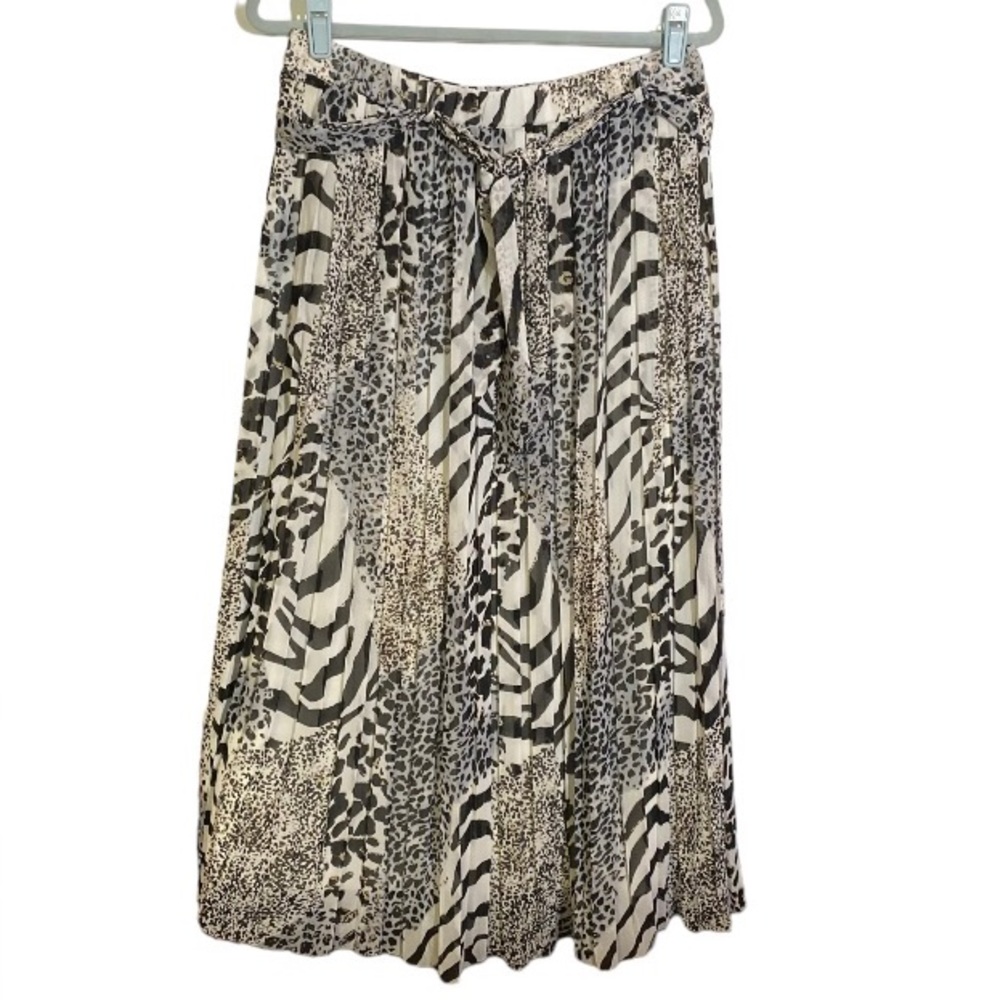 Joie Maxi Skirt Animal Print Pleated Full Lined Elastic Waist Women’s Size Large